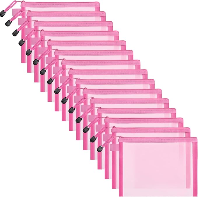 15 Pcs Mesh Zipper Pouch Bags,Pink Makeup Bags,Zipper Nylon Mesh Pouch,Nylon Mesh Cosmetic Bags,Portable Makeup Pouches Organizing for Travel and Office Supplies(Pink, A5)