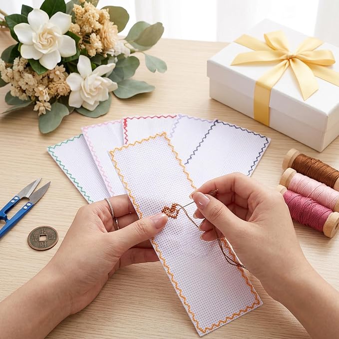 12 Pcs Blank Cross Stitch Bookmarks, Landscape Cross Stitch Bookmarks Blank, DIY Embroidery Fabric Bookmark for Beginners, 7.48x2.76 Inches, Multicolor