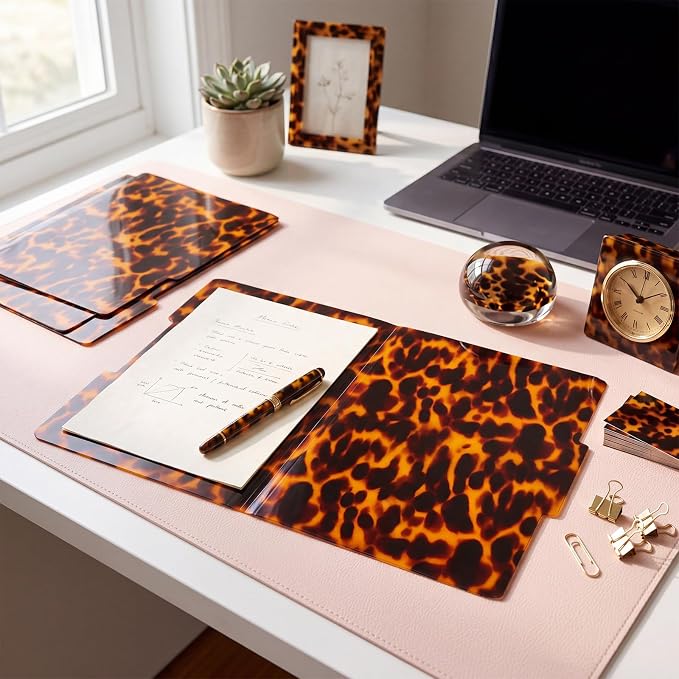 Qeeenar 12 Pcs Tortoiseshell Pattern File Folders 1/3-cut Organizer Thick File Folders, Letter Size (11.8 x 9.4inch), 4 Left/4 Middle/4 Right Tabs for Office & School Organization