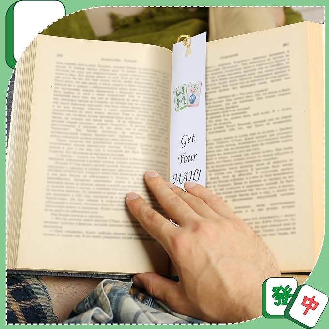 Resurhang 24 Pcs Mahjong Bookmark Set with Tassels Double Sided Vintage Mahjong Style Art Page Markers Lovers Gift for Readers Book Lovers