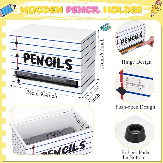 Yalikop 3 Pcs Wooden Pencil Dispenser for Classroom Pastel Wood Pencils Holder for up to 200 Pencils Reusable Straw Dispenser for Home Office Teachers Supplies Storage (Multiple Style,Colorful)