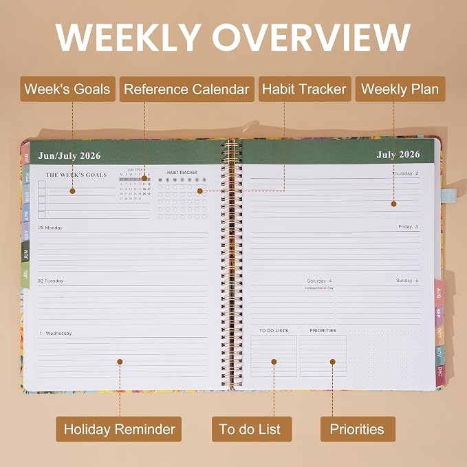 Planner 2026-2027 Weekly and Monthly 18 Month Daily Calendar Planners July 2026-Dec 2027 8.5 x 11 Yearly Hardcover Large Agenda with Stickers& Tabs for Women- Pink