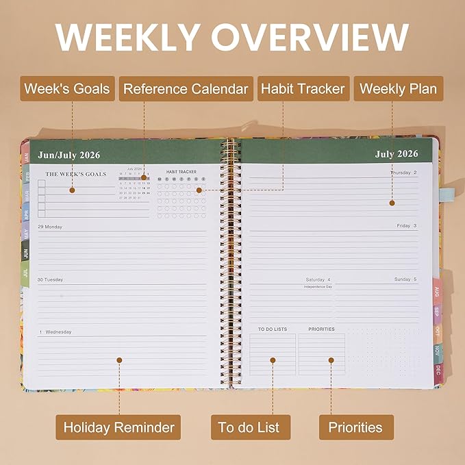 Planner 2026-2027 Weekly and Monthly 18 Month Daily Calendar Planners July 2026-Dec 2027 8.5 x 11 Yearly Hardcover Large Agenda with Stickers& Tabs for Women- Leopard