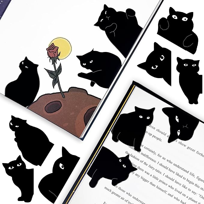 SONAME 12 Pieces Magnetic Bookmarks - Cute Cat Page Markers for Book Lovers,Book Markers Clip for Student Teacher Reading (AB)