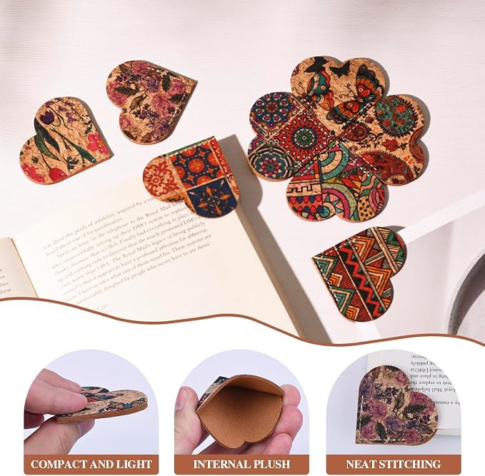 Leather Heart Bookmarks, Handmade Corner Page Book Marks, Page Markers, Gifts for Book Lovers & Reading Accessories (8 in 1)