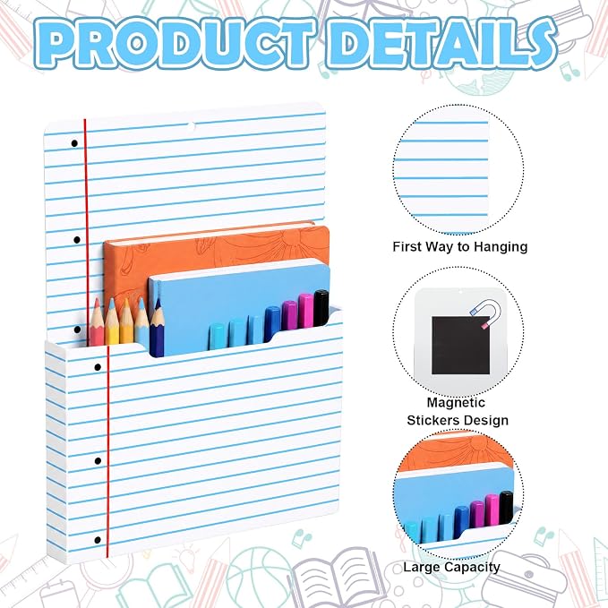 Gilprop 2 Pack 2 Pcs Composition Notebook Magnetic File Folder Holder Pocket File Organizer Classroom Decor Teacher Desk Accessories for Whiteboard Classroom Essential No Drilling (Notebook Lined)