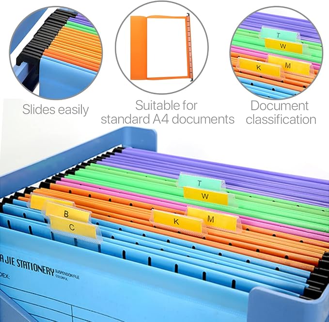 12 Pcs Hanging File Folders with Tabs and Card Inserts,A4 Suspension Files for Filing Cabinets, Waterproof Suspension Files Holder with Adjustable Tab Design for Home Office School (Blue)