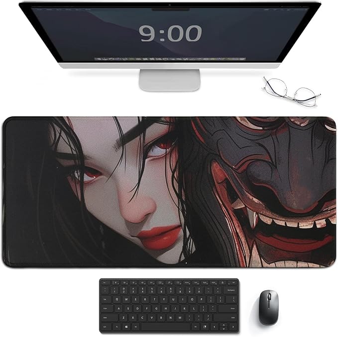 Large Mouse Pad Gaming Mousepad Japanese Fantasy Female Samurai Anime Girl Desk Mat for Keyboard and Mouse Mat Non-Slip Rubber Desk Pad 40x90cm, Style