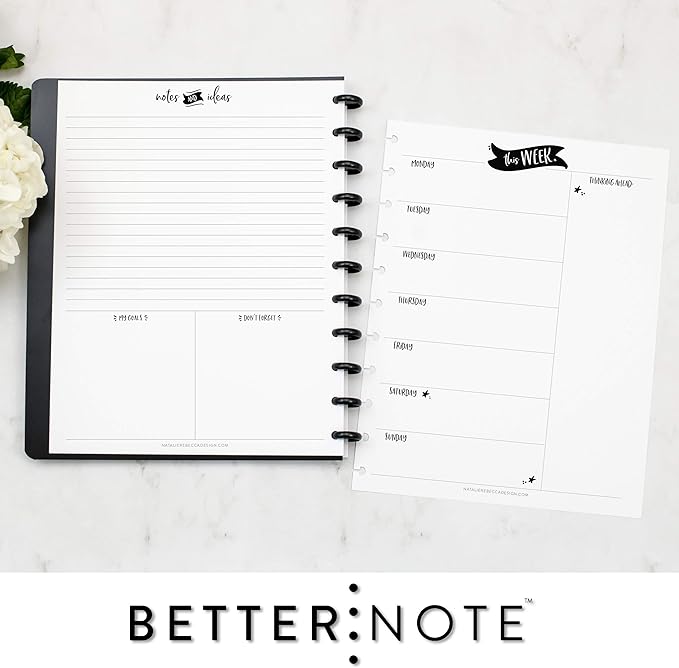 BetterNote This Week Refill Pages for Disc Notebooks, Fits Big Happy Planner, Levenger Circa, Staples Arc, Talia (Whimsy- 6 months, 11-Disc, 8.5"x11")