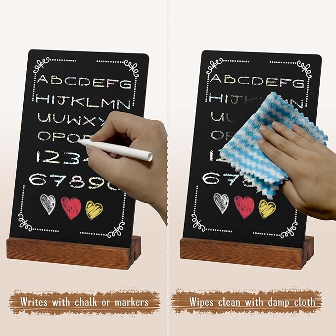 3Pcs Pre-Printed Border Chalkboard Signs with Stand, 5"x 8" Mini Tabletop Chalk Board Menu Display, Double Sided Food Labels for Party Buffet - Polka Dot