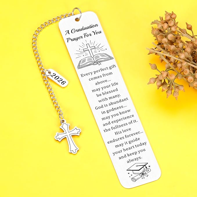 Christian Graduation Bookmark with Prayer, Faith-Based Congratulations Greeting, Religious Graduation Gift for Him or Her, Inspirational Bible Blessing Verse, 2026 Graduation Senior Bookmarks
