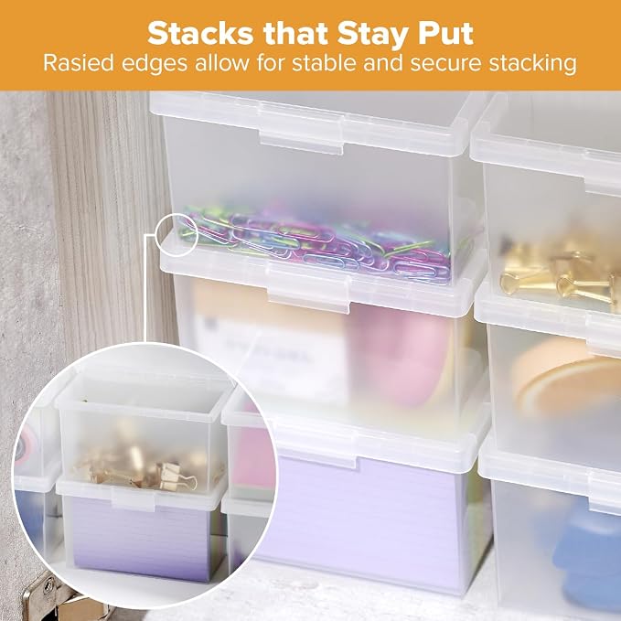 Bostitch Konnect Storage Containers with Lids, Office Organizer, Clear Plastic Box, Stackable for Index Cards, Labels, 1 Qt, 3 Pack