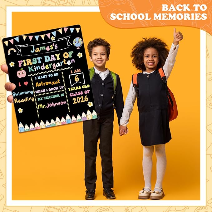 AmazingSpark First and Last Day of School Sign Board Double Sided 1st Back to School Supplies 10"x12" for Kids Preschool Kindergarten Chalk Board, Cute Crayon Retro Groovy Photo Reusable(Macaron)