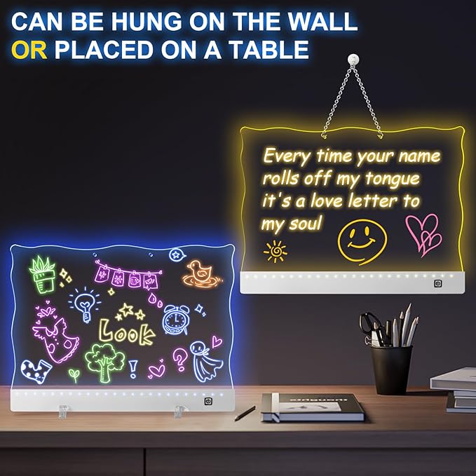 VINTS 19-Inch Rechargeable LED Note Board, Glow Light Up Drawing Board with 4 Modes & 7 Colors,LED Dry Erase Doodle Board with Stand,Touch Control for Kids Teen Christmas Gift,15.75"X11.81"
