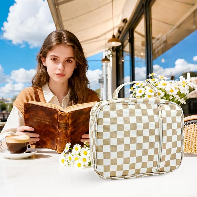 Zkptops Bible Cover Case for Women Girls Large Bible Bag Cotton Quilted Checkered Bible Carrying Case with Zipper Pocket and Handle Carrying Book Cover for Christian Study Supplies Christian Gift