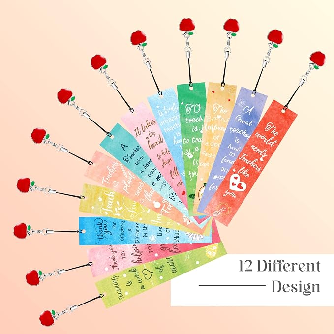 Outus 12 Set Teacher Appreciation Bookmark End of Year Thank You Gifts Bulk for Teacher from Student Graduation Back to School Bookmark Reading Page Clip Accessories for Women School Classroom