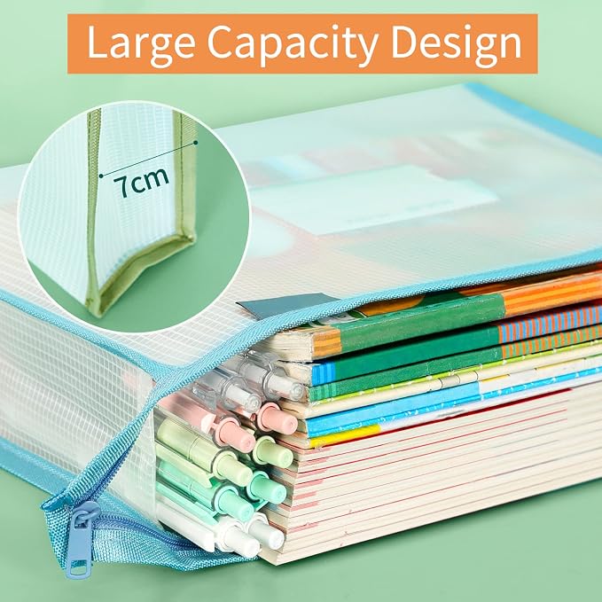 4 Pack A4 Plastic File Folder Poly Envelopes Expanding Wallet Document with Zipper and Label Pocket, Files Pouch Folders for Home, Office, School (4 Colors)