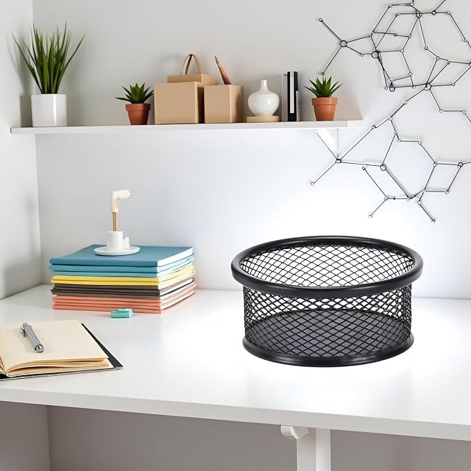 Black Metal Mesh Desk Organizer - Multi-Purpose Clip Holder for Office and School Supplies, Paperclip/Binder Clip Dispenser with Non-Slip Base (Home Office, Classroom, Study Desk Accessories)