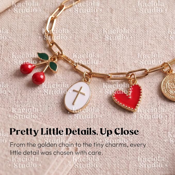 Kaciola Bible Charms Chain with 4PCS Planner Charms for Bible Study, Book Spine Bookmark, Journal Accessory, Unique Faith Jewelry Gift for Women (SJ-03)