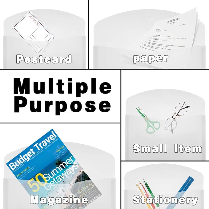 Plastic Legal Size Envelopes with Snap Closure Expandable Organizer Clear Color Folder for Home Office 12pcs