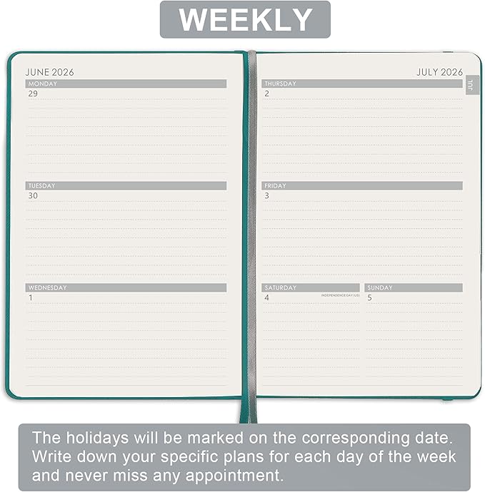 Artfan 2026-2027 Planner - 2026-2027 Planner Weekly and Monthly, Jul. 2026 - Jun. 2027, 26-27 Leather Planners, 5.75" x 8.25" - Green