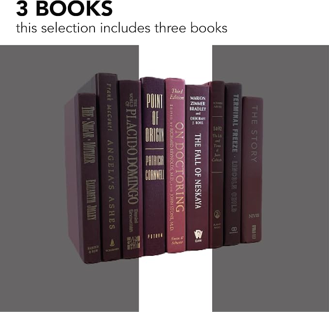 Decorative Accent for Home Decor – Real Books by Color® Interior Styling Piece for Bookshelf, Coffee Table, Design Display (Set of 3, Maroon)