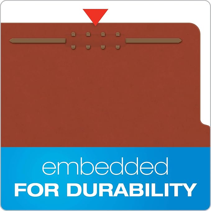 Pendaflex Pressboard Classification File Folders, 3 Dividers, 2" Embedded Fasteners, 2/5 Tab Cut, Letter Size, Red, Box of 10 (1357R) (Pack of 5)
