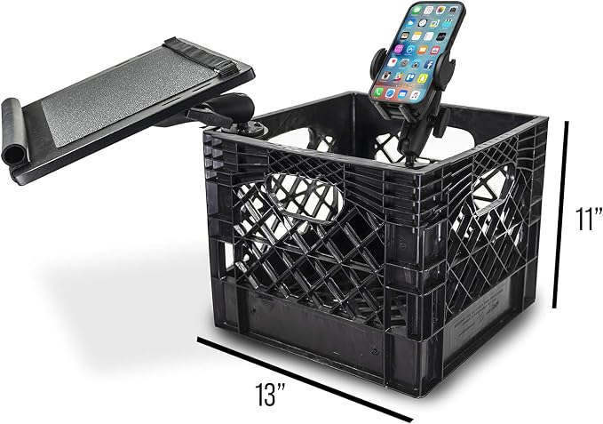 AutoExec Milk Crate Vehicle and Mobile Office Work Station with Apron Organizer, Laptop Tray and Phone Mount