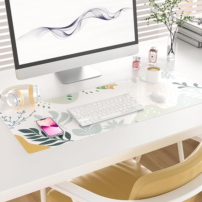 Colorful Star Abstract Boho Large Mouse Pad, Waterproof Green White Desk Mat, Double Sided Computer Gaming Mouse Pad, XL Full Desk Mousepad Non Slip Writing Pad for School Office Home 31.5" x 11.8"