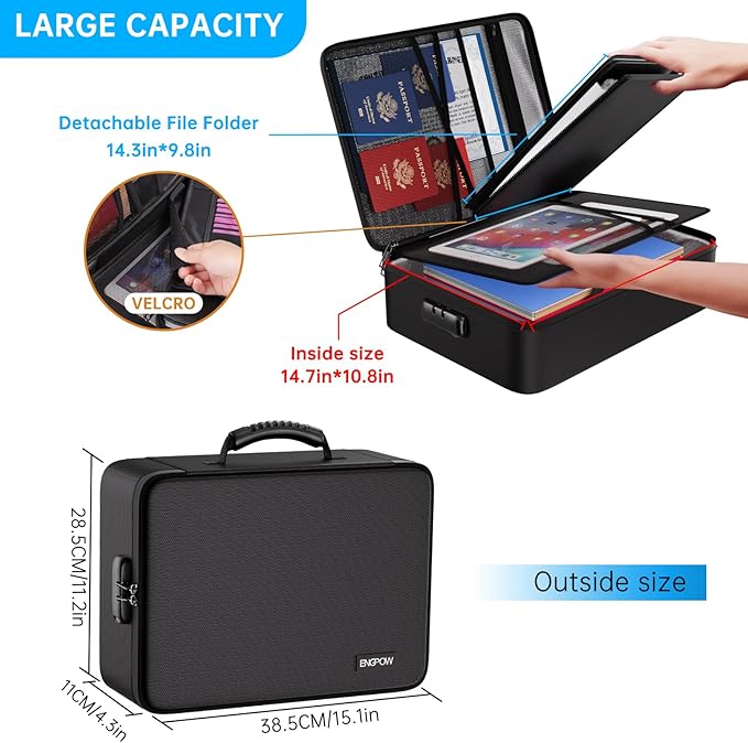 ENGPOW Fireproof File Organizer Bag with 13 Colorful Pockets Accordion File Folder,5200℉ Document Organizer Box with Lock&Labels,Multi-Layer Portable Home Safe Storage for Important Documents,Files