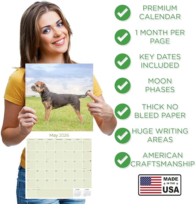 Border Terrier Calendar 2026 by MegaCalendars – Monthly Dog Breed Wall Calendar, Made in USA