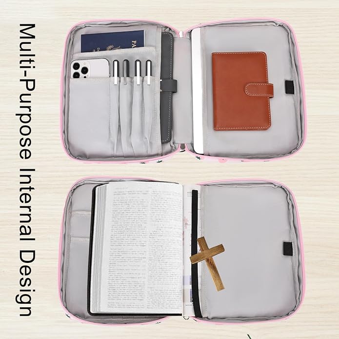 Bible Cover Case for Women Large Bible Cover for Girls Bible Study Supplies Accessories with Handle and Shoulder Strap | Durable
