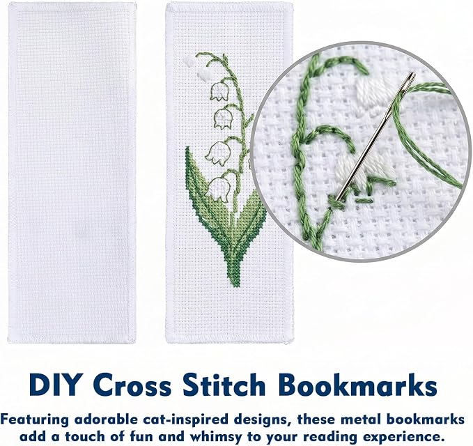 10 Pcs Blank Cross Stitch Bookmarks, Shimmeroo Cotton Fabric Book Marker Cross Stitch with Embroidery Edge Rectangle Embroidery DIY Bookmark for Crosstitch Project(7.48 * 2.76 Inch)