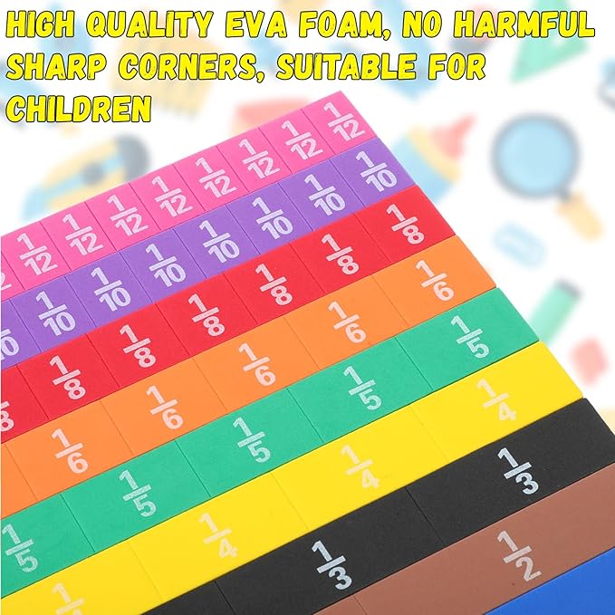 Sayglossy 16 Sets Fraction Tiles Set for Math Classroom Fractions Manipulatives Math Learning Manipulatives for Home School Supplies