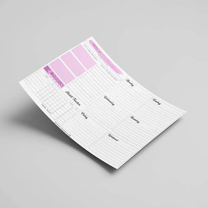Weekly Planner Pad Tear Off (Magnetic) Full Year Productivity Planner, 50 Undated Sheets for Daily Schedule, To-Do Lists, Habit Tracking, Academic Planning, and Work Agenda (8.5 x 11 Inches, Pink)