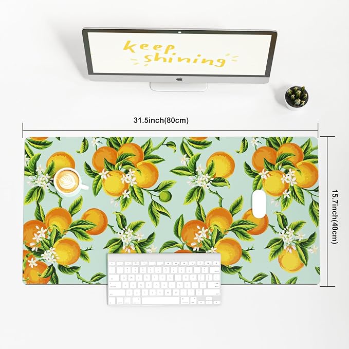 Colorful Star Large Mouse Pad, Watercolor Orange Desk Mat Office Supplies, Waterproof Faux Leather Big Gaming Mousepad, Fruits Flowers Desk Pad Home Office Décor Accessories 31.5" x 15.7"