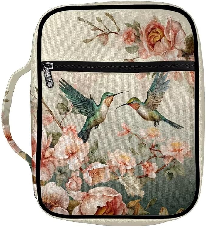 Coldinair Bible Covers for Women Men Hummingbird Floral Bible Case with Bookmark Large Carrying Book Case Church Bag Bible Protective with Pocket and Zipper
