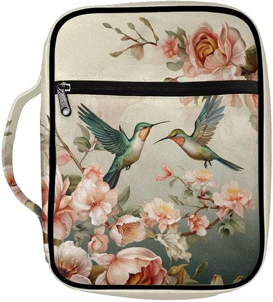 Coldinair Bible Covers for Women Men Hummingbird Floral Bible Case with Bookmark Large Carrying Book Case Church Bag Bible Protective with Pocket and Zipper