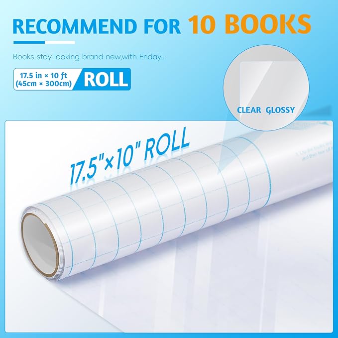 Yeplan Clear Contact Paper Roll,17.5in x 10ft,Plastic Book Covers Clear Adhesive Protective Liner to Cover Books and Documents,Contact Paper Peel and Stick