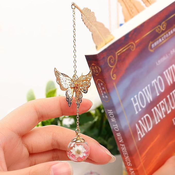 Teacher Appreciation Gifts for Women - Metal Feather Bookmark with 3D Butterfly Charm – Mother’s Day Gifts for Mom, Thank You Gifts, Book Lover Gift Under 10 Dollars, Gift Box Included