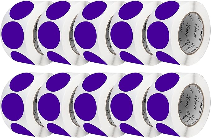 Perco Purple 3-Inch Perforated Circle Dot Sticker Labels — 10 Rolls, 5,000 Round Stickers — with Permanent Adhesive for Moving Boxes, Sale Signage, Displays, Status Messaging—Made in USA