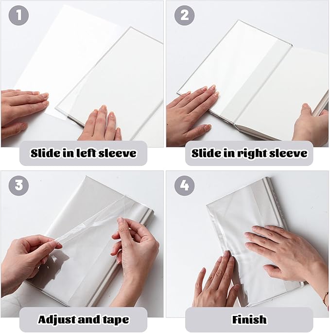 ReliThick 100 Pack Adjustable Transparent Book Covers 7.5 x 15 Inches Clear Plastic Waterproof Covers, with Self Adhesive Closure, Protector Against Dust, Wear, Paperback Sleeve for Books