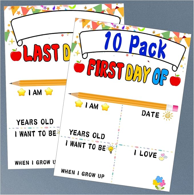 10 Pack First & Last Day of School Board - First Day of School Sign - 1st Day of Kindergarten Preschool Chalkboard Photo Prop, Gifts for Kids Girls Boys - 8 X 11