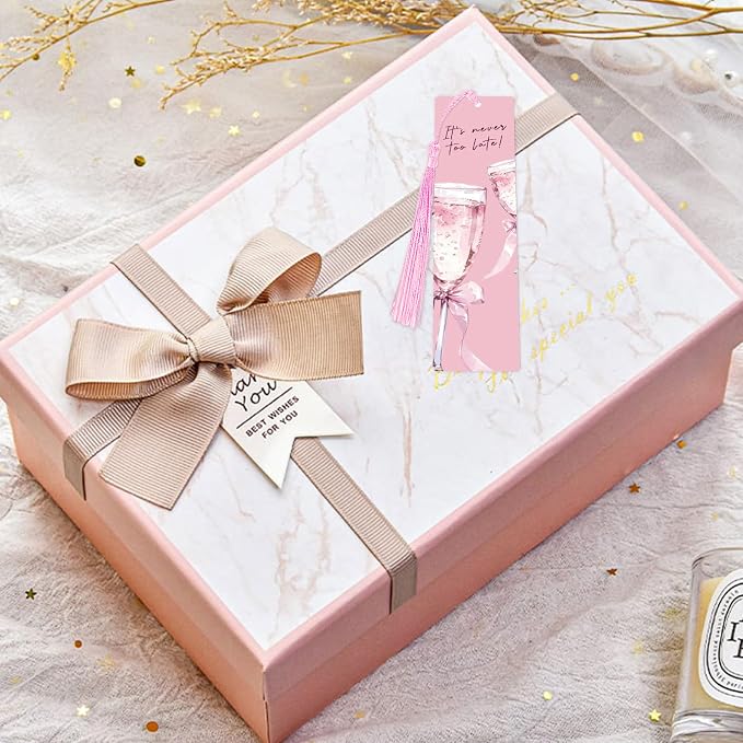 12PCS Pink Bow Bookmarks, Paper Bookmark with Tassels, Pink Bookmarks for Book Lovers Gifts, Double-Sided Colorful Cute Book Marks for Women, Book Accessories, Classroom Reading Supplies