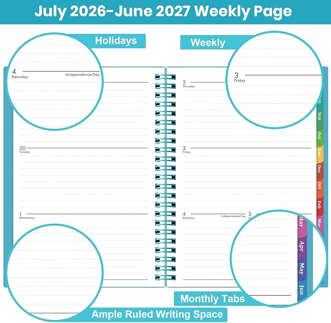 2026-2027 Planner - Planner 2026-2027, Weekly and Monthly Planner with Tabs, July 2026 - June 2027, 6.25" × 8.3", Strong Twin-Wire Binding