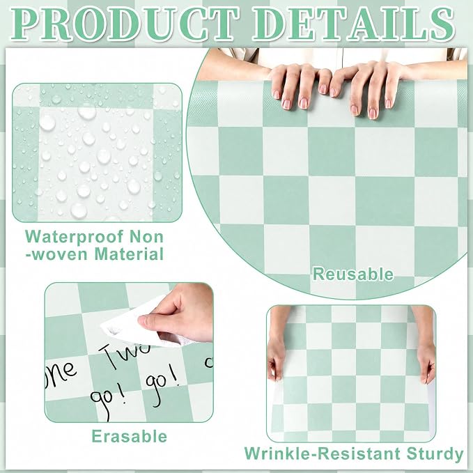 Green Checked Bulletin Board Roll Reusable Waterproof Erasable Green Non-Woven Fabric Bulletin Board Roll Wrinkle Resistant Background Poster for School Classroom Decor Wrapping DIY Craft 15.7" x 40ft