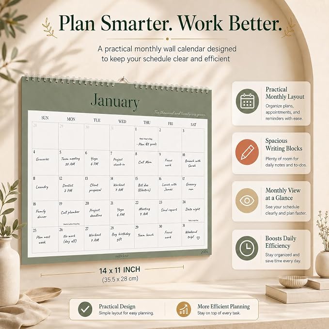 meDolove Spiral Hanging 18-Month Wall Calendar 2026-2027,14" x 11" | 12 Morandi Neutral Color Pages,July 2026-Jun 2027,No-Bleed Paper,for Women, Working Moms, Office