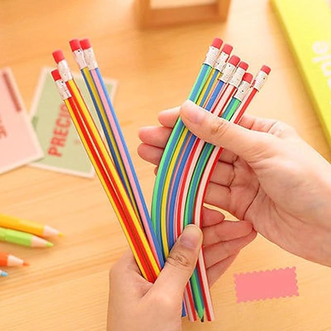 5 Pcs Green School Supplies Colorful Magic Bendy Flexible Soft Pencils Pen with Eraser Study Gift Woodcase Lead Pencils