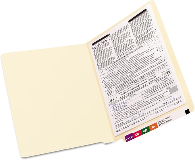 Smead End Tab Fastener File Folder, Shelf-Master® Reinforced Straight-Cut Tab, 1 Fastener, Letter Size, Manila, 50 Count