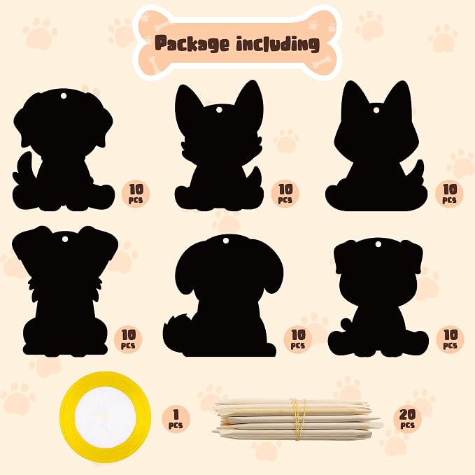 CY2SIDE Puppy Animal Color Scratch Bookmarks, DIY Dog Scratch Card for Birthday Party Decors, Puppy Dog Pet Magic Art Rainbow Color Paper Cards for Birthday Party Supplies